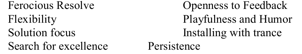 Original two-column list of eight qualities, from Ferocious Resolve and Openness to Feedback to Search for excellence and Persistence.