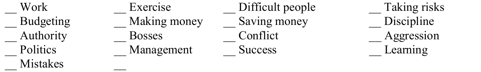 Original four-column attitude checklist with all labels and its final blank response line.