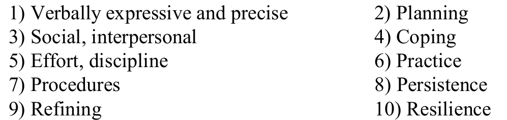 The original ten performance skills, retaining the printed two-column arrangement and numbering.
