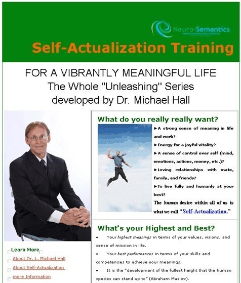 Original Self-Actualization Training flyer featuring Dr. Michael Hall and the Unleashing series.