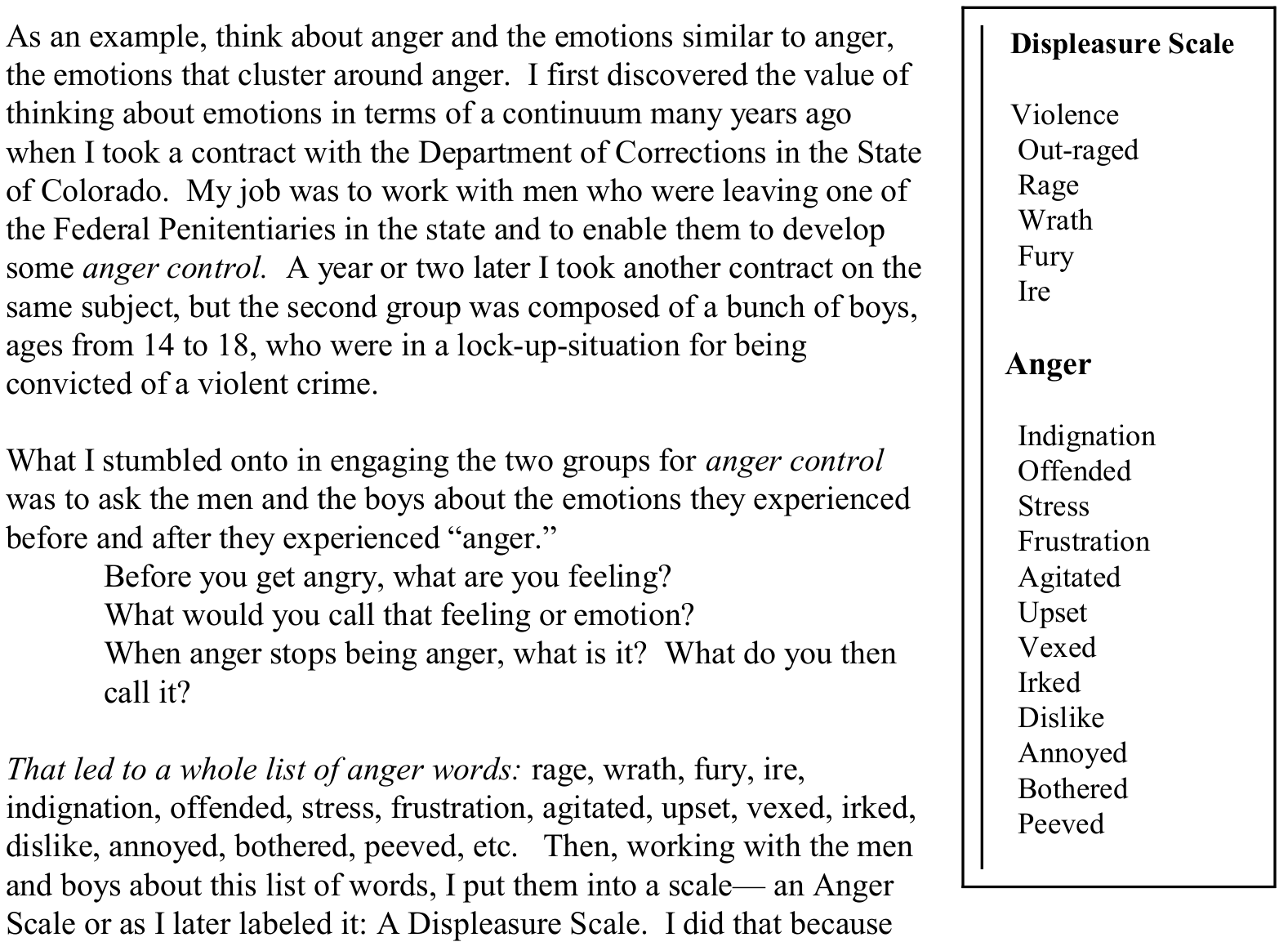 Complete original anger explanation and its associated displeasure scale.