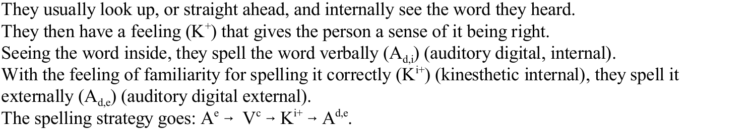 Original five skillful-speller descriptions and final spelling formula, preserving arrows, superscripts and subscripts.