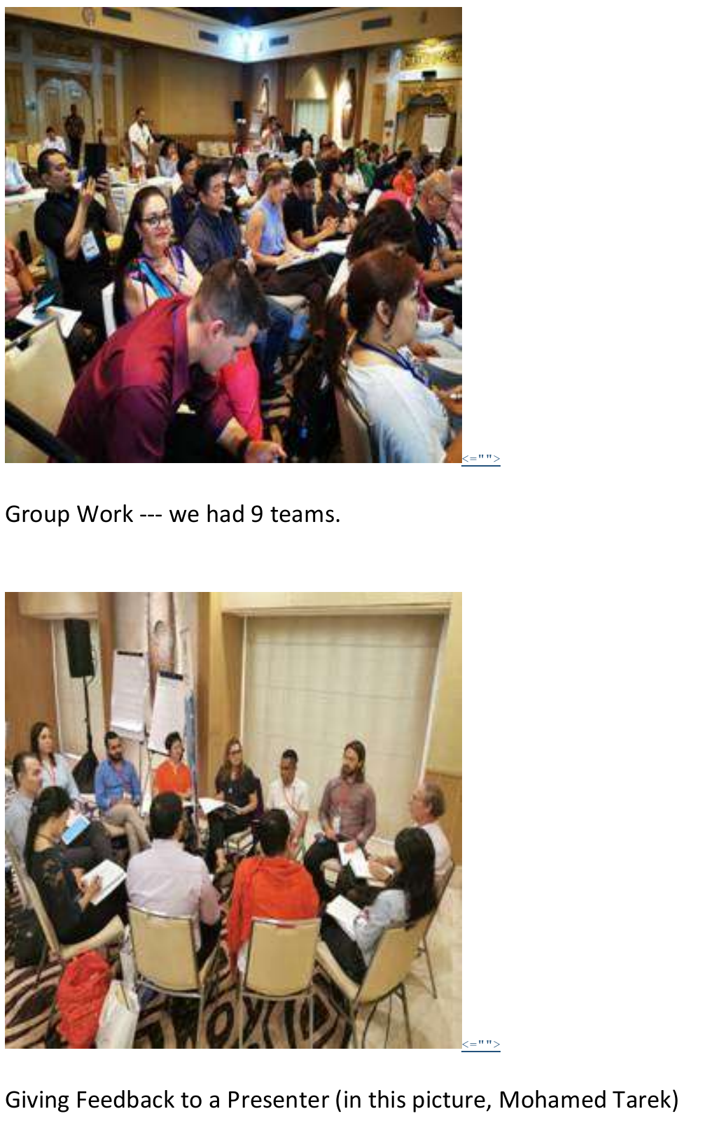 Original third and fourth NSTT photographs with the Group Work and Giving Feedback to a Presenter captions.