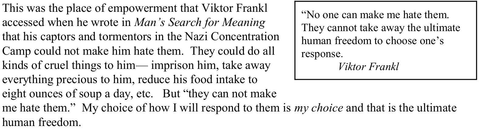 Original Viktor Frankl discussion paragraph alongside its boxed quotation and attribution; complete text and original reading relationships preserved.