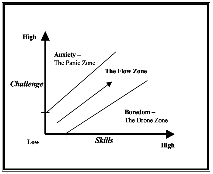 Original Challenge and Skills diagram, showing the Panic Zone, Flow Zone and Drone Zone.