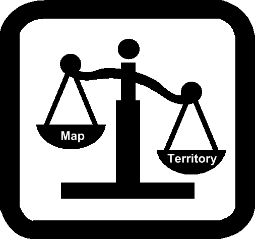 Map and territory balanced on a scale, illustrating the dragon metaphor.