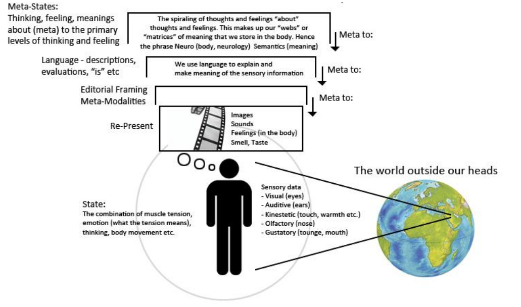 Original diagram of state, sensory representations, language, Meta-Modalities and Meta-States.